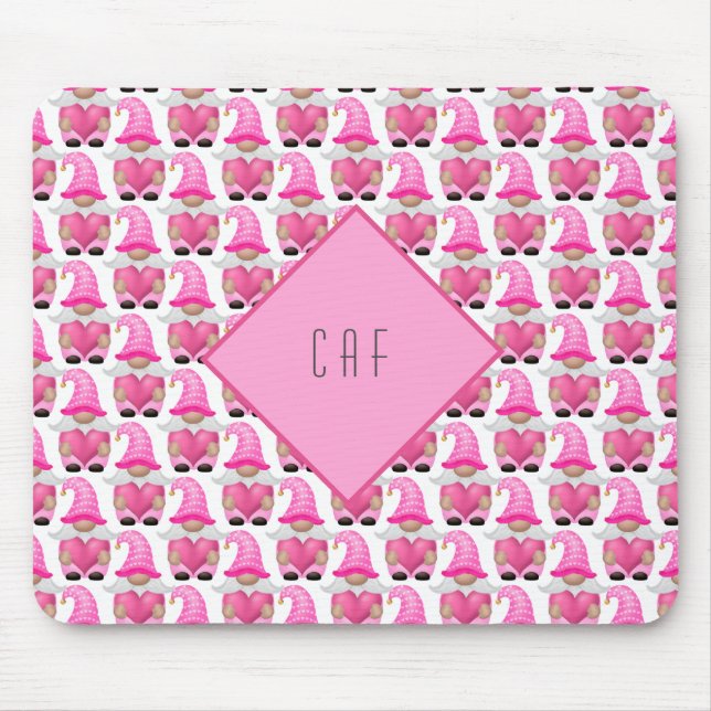 Tapis De Souris Coeurs Gnomes roses Monogramme Bois mou (Devant)