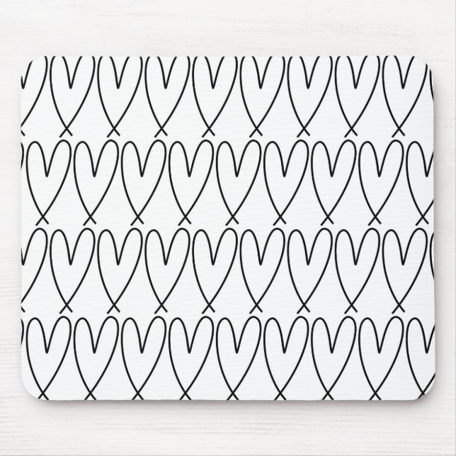 Tapis De Souris Coeurs mignons Whimsical Noir & Blanc (Devant)