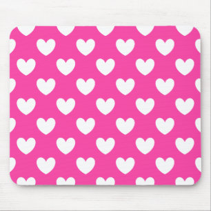 Tapis De Souris Coeurs polka blanc sur rose fuchsia