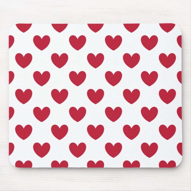Tapis De Souris Coeurs polka rouge sur blanc (Devant)