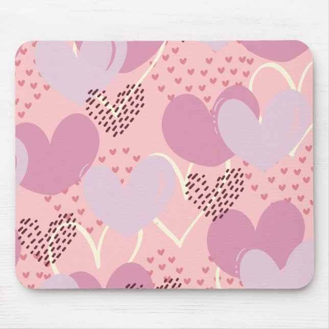 Tapis de souris coeurs rose bonbon, rouge, beige (Devant)
