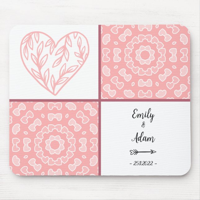 Tapis De Souris Coeurs roses Motifs Deux noms (Devant)