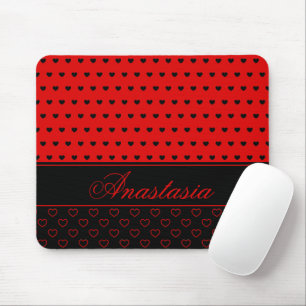 Tapis De Souris Coeurs Rouge Et Noir Super Stylisés Nom Personnal