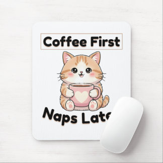 Tapis De Souris Coffee First Naps Later Cute Cat | Kawaii Coffee 