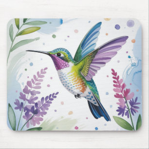 Tapis de souris Colibri à l'aquarelle et points pa