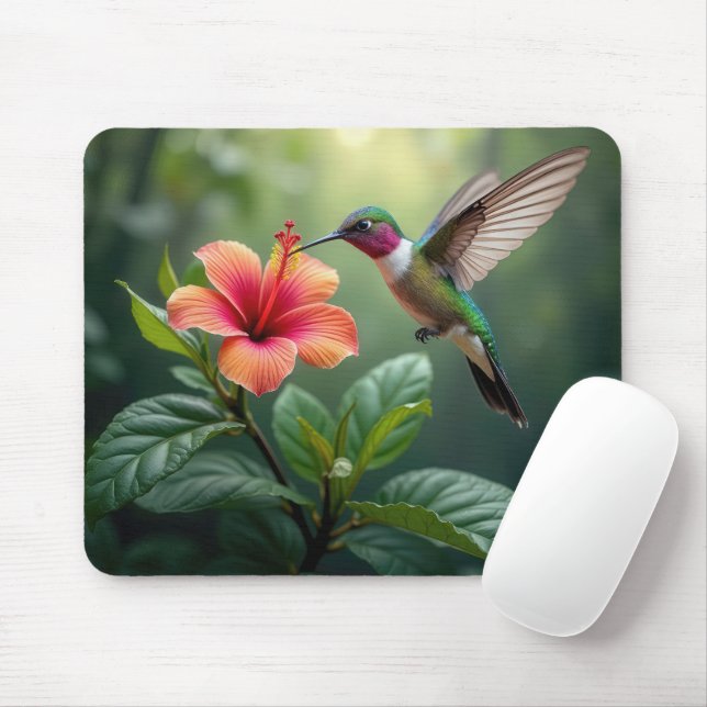 Tapis De Souris Colibri survolant un Hibiscus (Avec souris)