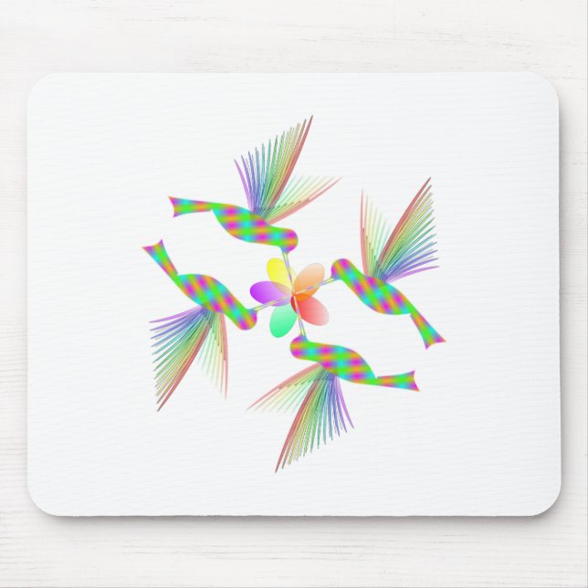 Tapis De Souris Colibris Arc-En-Ciel Embrasser Une Fleur (Devant)