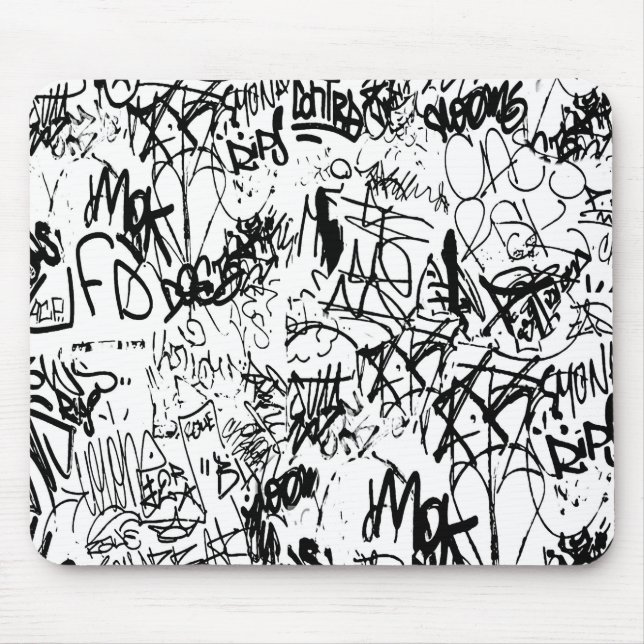 Tapis De Souris Collage Abstrait de graffiti noir et blanc (Devant)