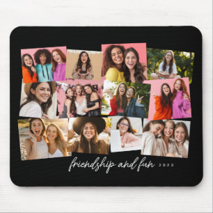 Tapis De Souris Collage amusant 12 photo personnalisée noir et bla