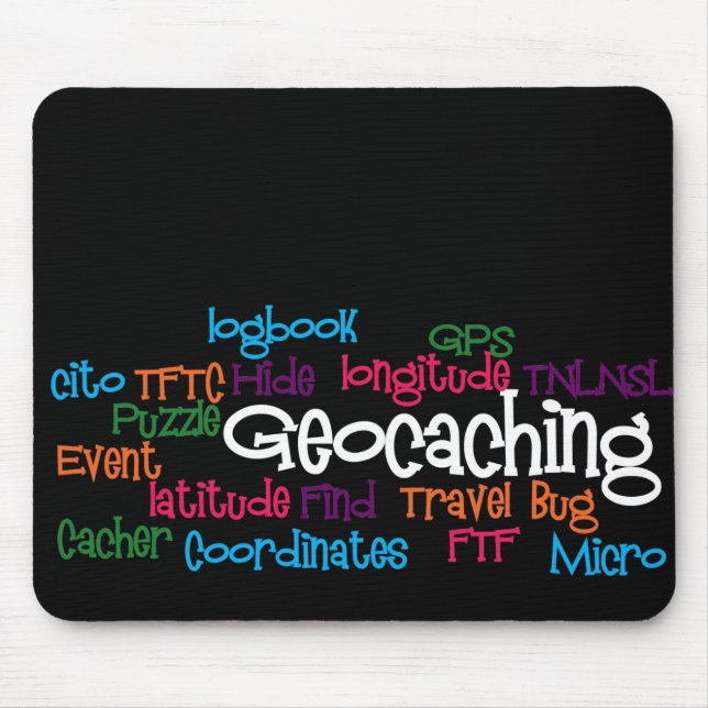 Tapis De Souris Collage de mot de Geocaching (Devant)