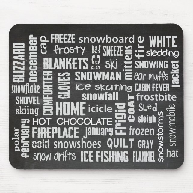 Tapis De Souris Collage de mots d'hiver (Devant)