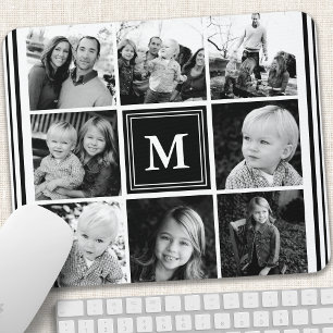 Tapis De Souris Collage de photos de famille au monogramme noir