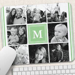 Tapis De Souris Collage de photos de famille Monogramme Menthe