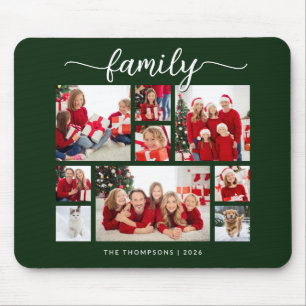 Tapis De Souris Collage de photos de Noël en famille 9 Vert forêt