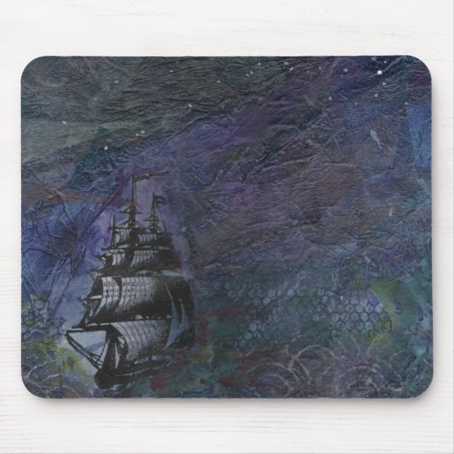 Tapis De Souris Collage foncé Mousepad de bateau de ciel (Devant)