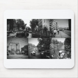 Tapis De Souris Collage photo Amsterdam 1 en noir et blanc