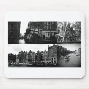 Tapis De Souris Collage photo Amsterdam 3 en noir et blanc