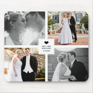 Tapis De Souris Collage photo du Mariage du coeur noir