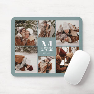 Tapis De Souris Collage photo moderne Monogramme personnalisé Vert