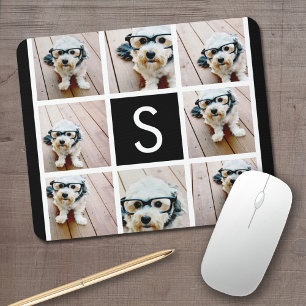 Tapis De Souris Collage photo noir et blanc Monogramme personnalis