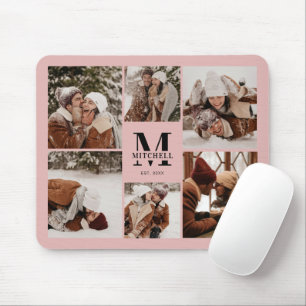 Tapis De Souris Collage photo rose Cadeau Monogramme personnalisé