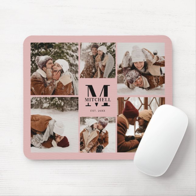 Tapis De Souris Collage photo rose Cadeau Monogramme personnalisé (Avec souris)