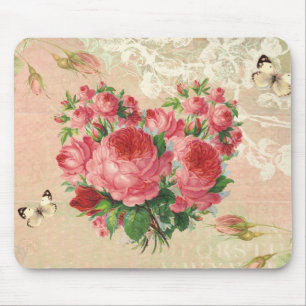 Tapis De Souris Collage rose de coeur de cru Girly
