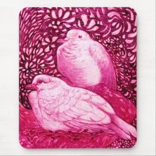 TAPIS DE SOURIS COLOMBES BLANCHES EN FUCHSIA ROSE