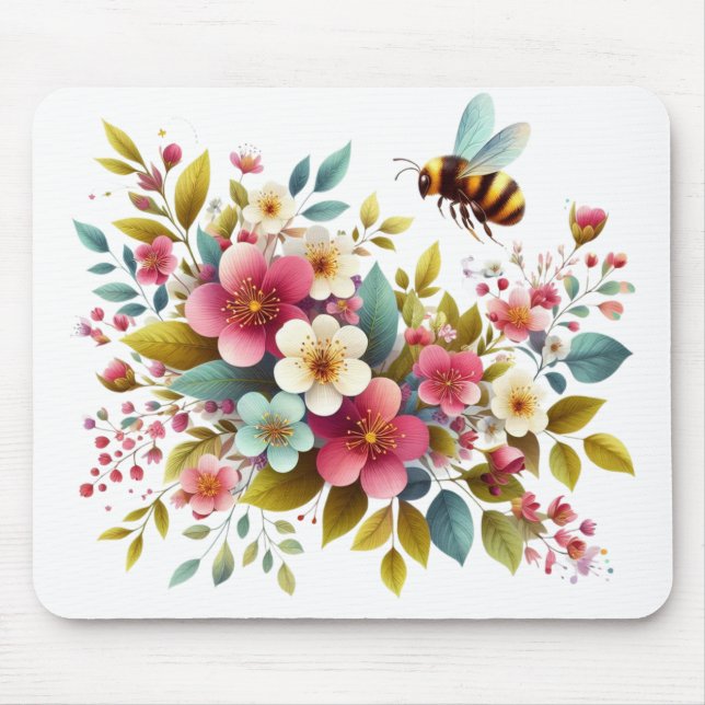 Tapis De Souris Coloré, Abeille printanière/florale (Devant)
