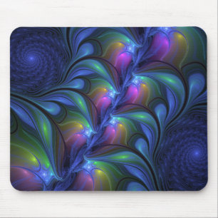 Tapis De Souris Coloré Lumineux Abstrait Bleu rose Vert Fractal