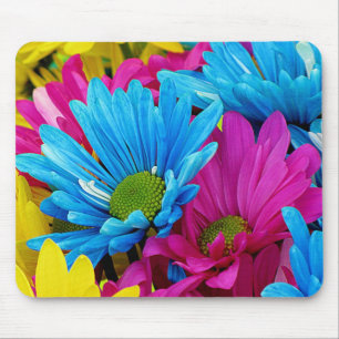 Tapis De Souris Colorée Rose Turquoise Bleu  Gerber Fleurs