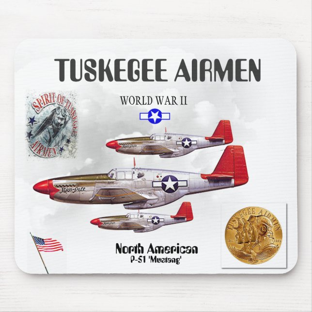 Tapis De Souris Combattant des AVIATEURS -301st de TUSKEGEE carré. (Devant)