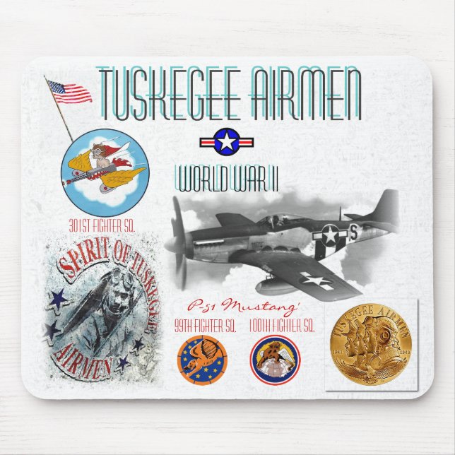 Tapis De Souris Combattant des AVIATEURS -301st de TUSKEGEE carré. (Devant)
