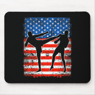 Tapis De Souris Combattants de kickboxing sur drapeau américain pa
