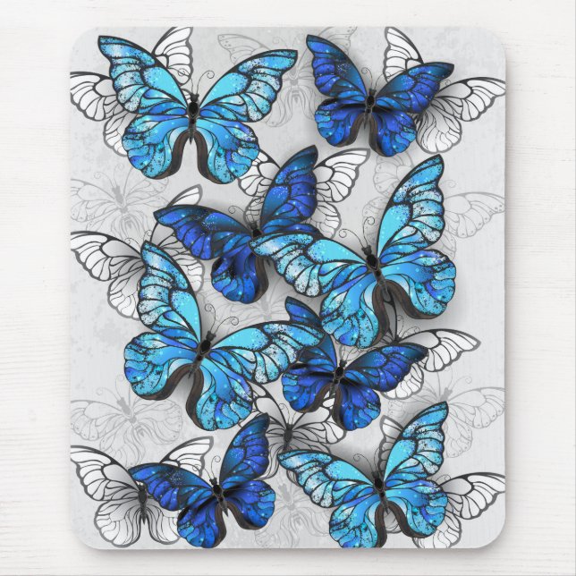 Tapis De Souris Composition des papillons blancs et bleus (Devant)