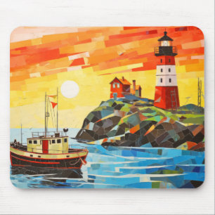 Tapis De Souris Concept de bateau de pêche Paysage coloré Abstrait