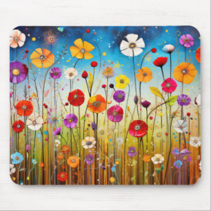 Tapis De Souris Concept de pavot à fleurs sauvages Art coloré Abst
