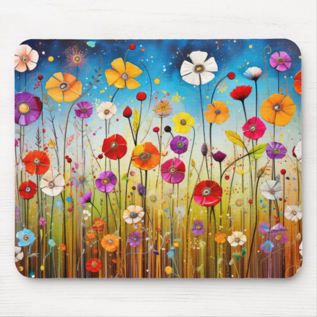 Tapis De Souris Concept de pavot à fleurs sauvages Art coloré Abst (Devant)