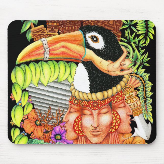 Tapis De Souris Conception d'art d'imaginaire de toucan (Devant)