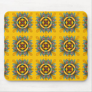 Tapis De Souris Conception de carreaux victoriens en moutarde