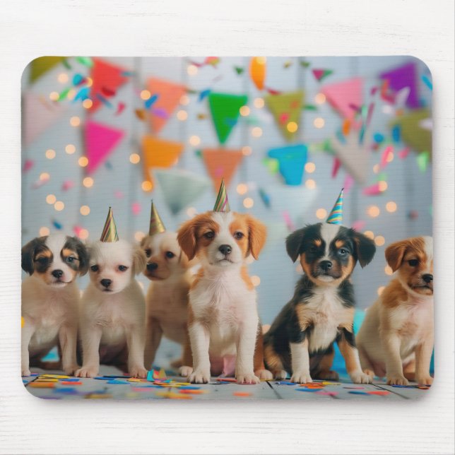 Tapis De Souris Conception de célébration d'anniversaire de chiots (Devant)