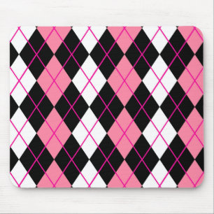 Tapis De Souris Conception de diamant en argyle rose noir blanc