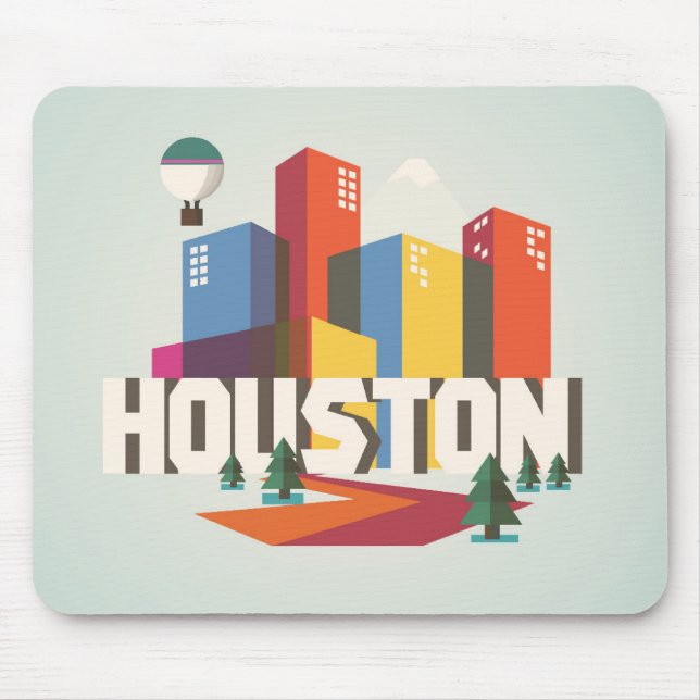 Tapis De Souris Conception de Houston, paysage urbain du Texas | (Devant)
