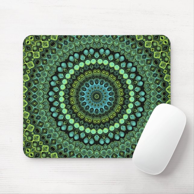Tapis De Souris Conception de mandala de paon vert et bleu (Avec souris)