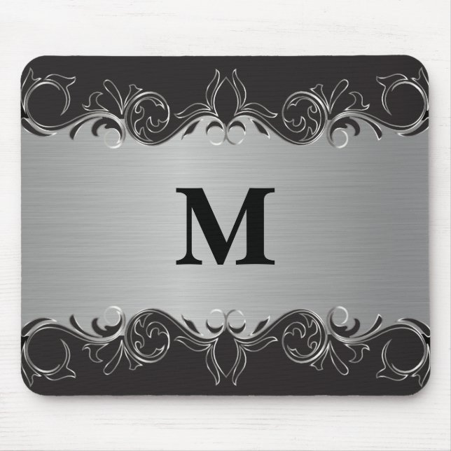 Tapis De Souris Conception de Monogram Swirl Black et Silver (Devant)