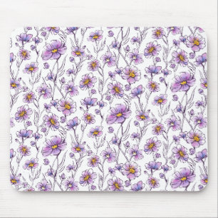 Tapis De Souris Conception de motif botanique de fleur sauvage vio