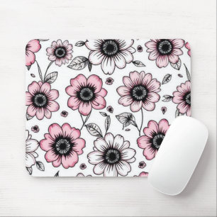 Tapis De Souris Conception d'esquisse de fleurs et de feuilles ros
