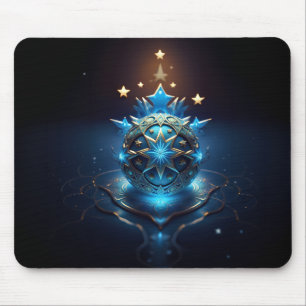 Tapis De Souris Conception fractale bleue et blanche avec des étoi