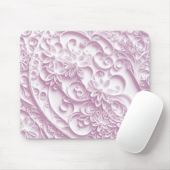 Tapis De Souris Conception marguerite en papier rose (Avec souris)