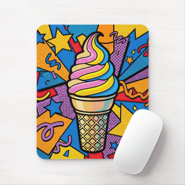 Tapis De Souris Cône de glace Art Pop Rétro (Avec souris)